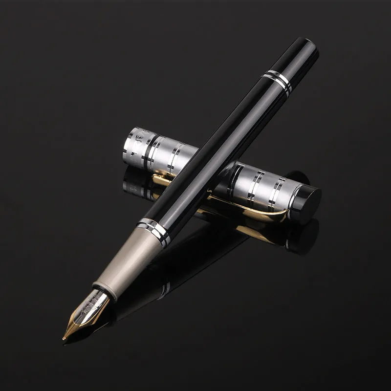 Metal calligraphy pen with gold tip nib, black colour, 0.5mm point, squeeze ink system