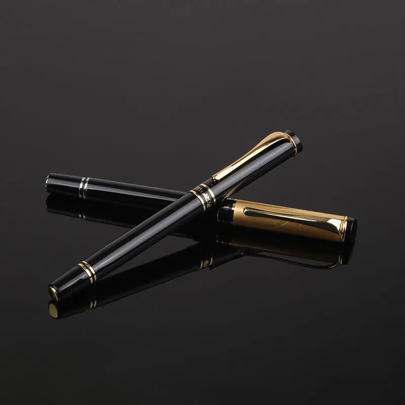 Metal calligraphy pen with gold tip nib, black colour, 0.5mm point, squeeze ink system