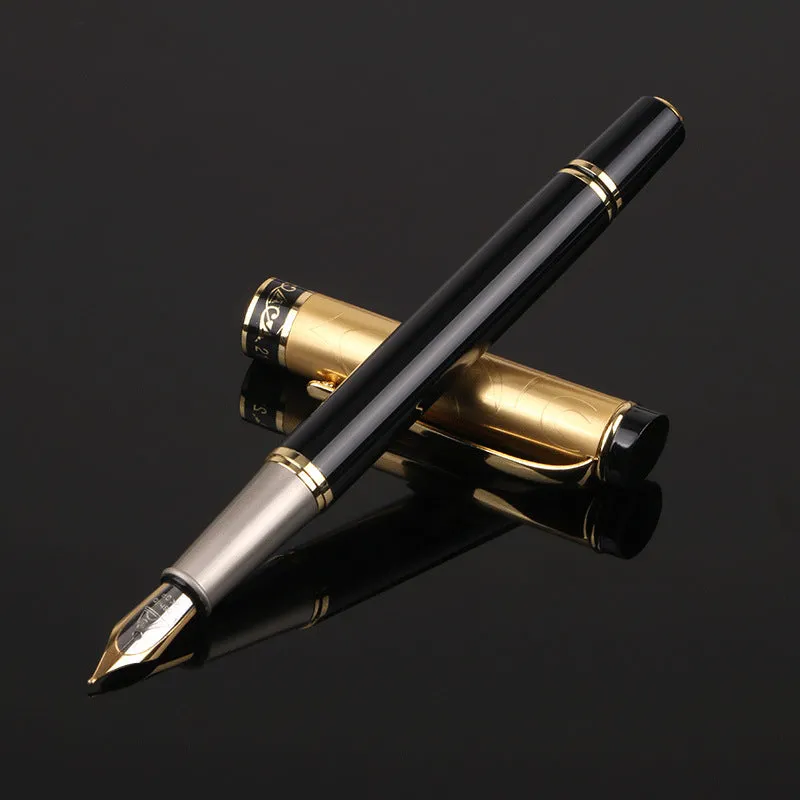 Metal calligraphy pen with gold tip nib, black colour, 0.5mm point, squeeze ink system