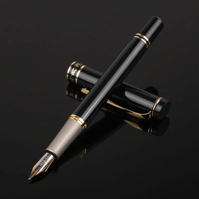 Metal calligraphy pen with gold tip nib, black colour, 0.5mm point, squeeze ink system