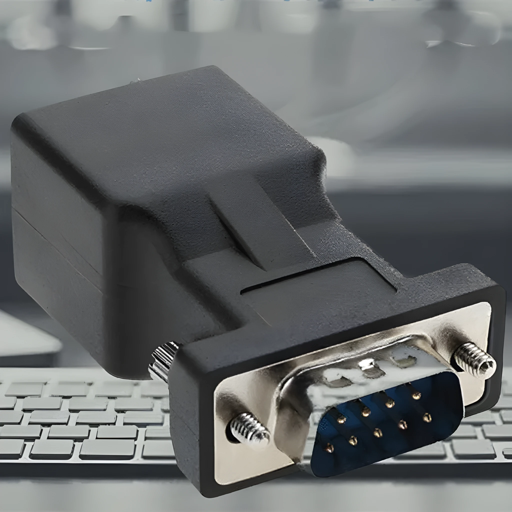 Black alloy VGA male to RJ45 adapter for computer video extension up to 20 metres
