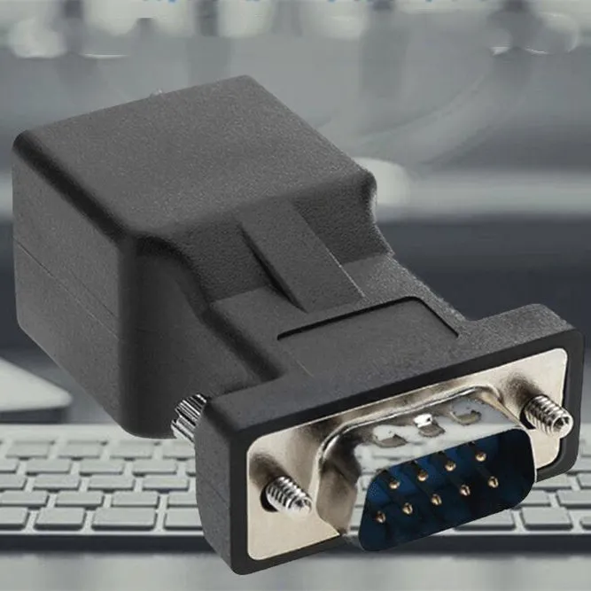 Black alloy VGA male to RJ45 adapter for computer video extension up to 20 metres