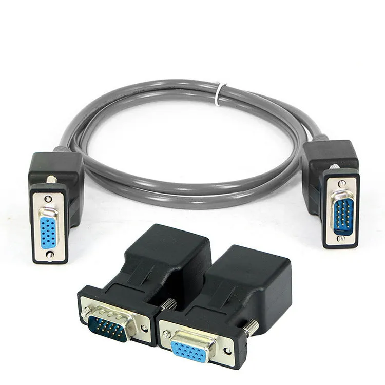 Black alloy VGA male to RJ45 adapter for computer video extension up to 20 metres