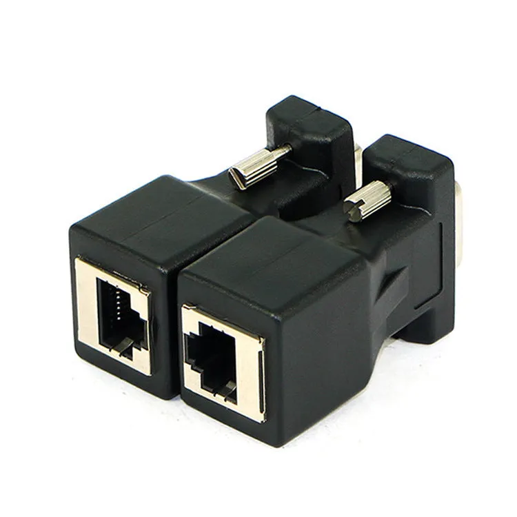Black alloy VGA male to RJ45 adapter for computer video extension up to 20 metres