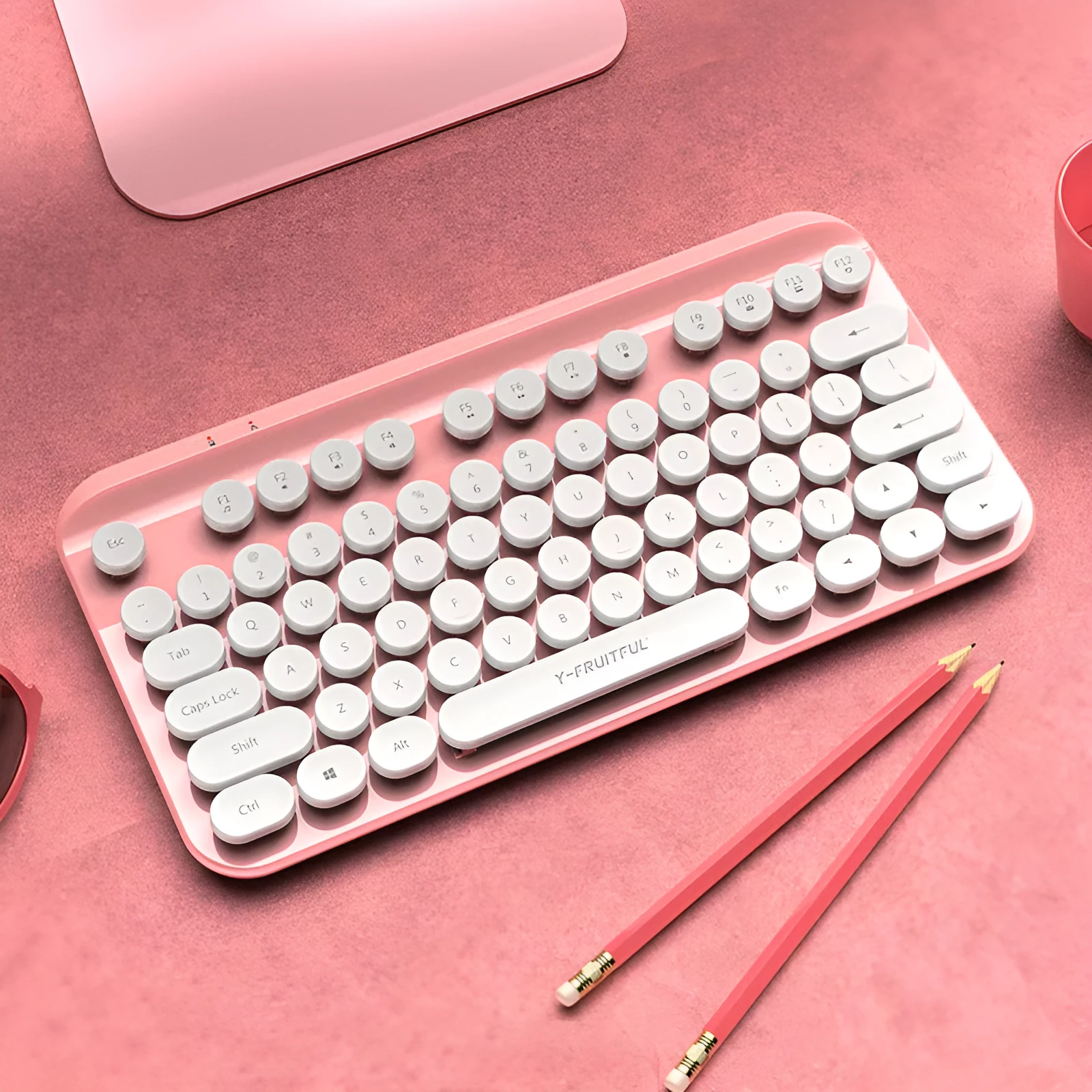 Mini 2.4G Punk Wireless Keyboard with 75 keys in white colour on flat surface