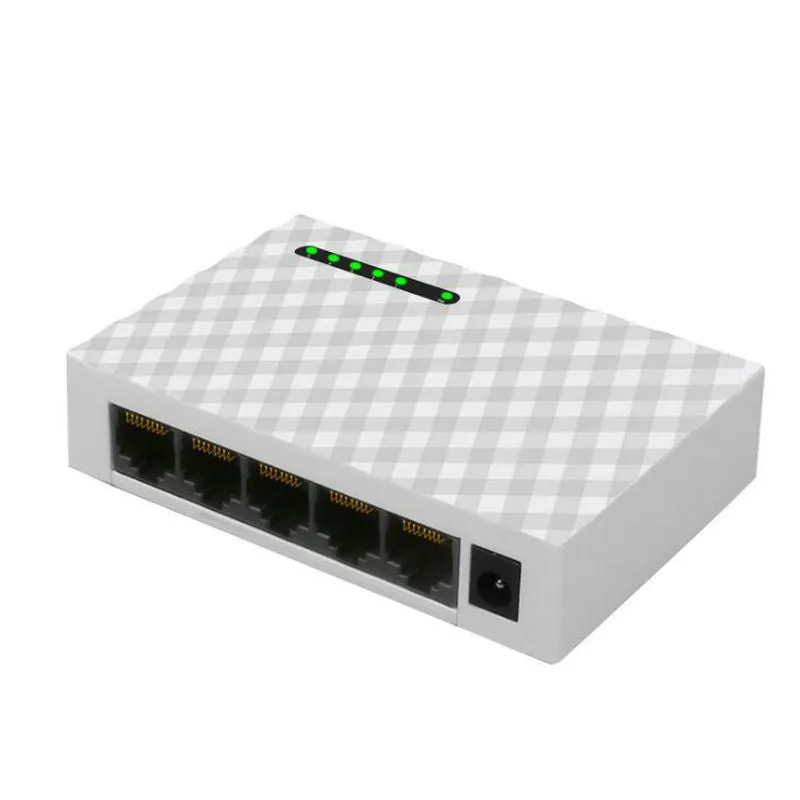 5-port Gigabit Ethernet home switch in black EU standard with LED indicators and network ports