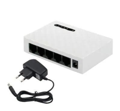 5-port Gigabit Ethernet home switch in black EU standard with LED indicators and network ports