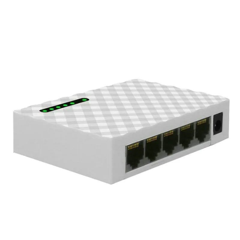 5-port Gigabit Ethernet home switch in black EU standard with LED indicators and network ports