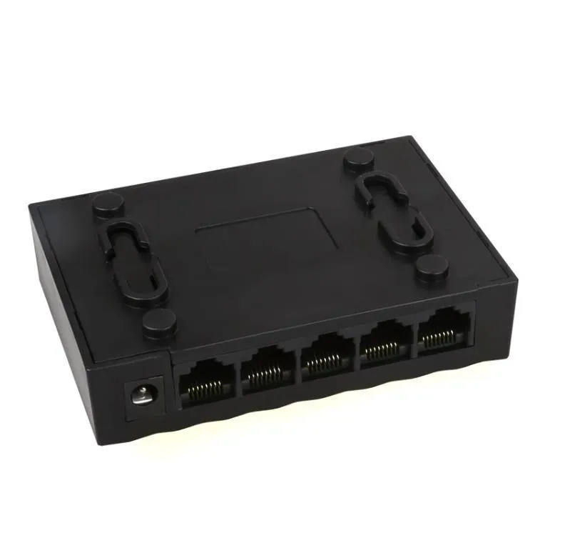 5-port Gigabit Ethernet home switch in black EU standard with LED indicators and network ports