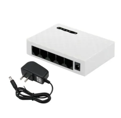 5-port Gigabit Ethernet home switch in black EU standard with LED indicators and network ports