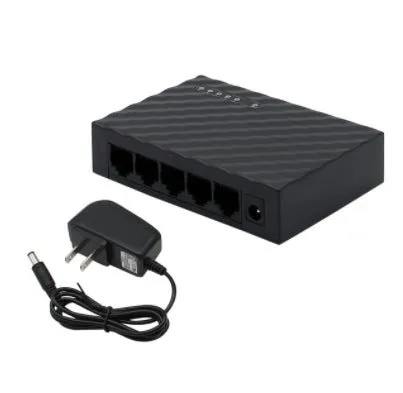 5-port Gigabit Ethernet home switch in black EU standard with LED indicators and network ports