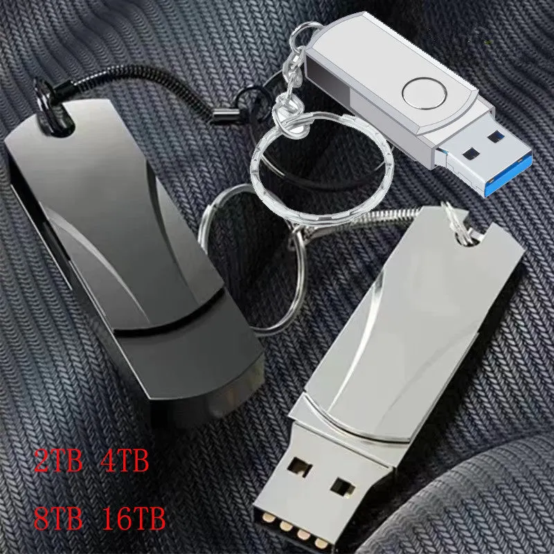 Rotating metal USB flash drive in silver, 42x15x9mm, capacities up to 16TB, with USB 3.0 interface