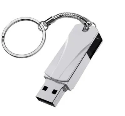 Rotating metal USB flash drive in silver, 42x15x9mm, capacities up to 16TB, with USB 3.0 interface
