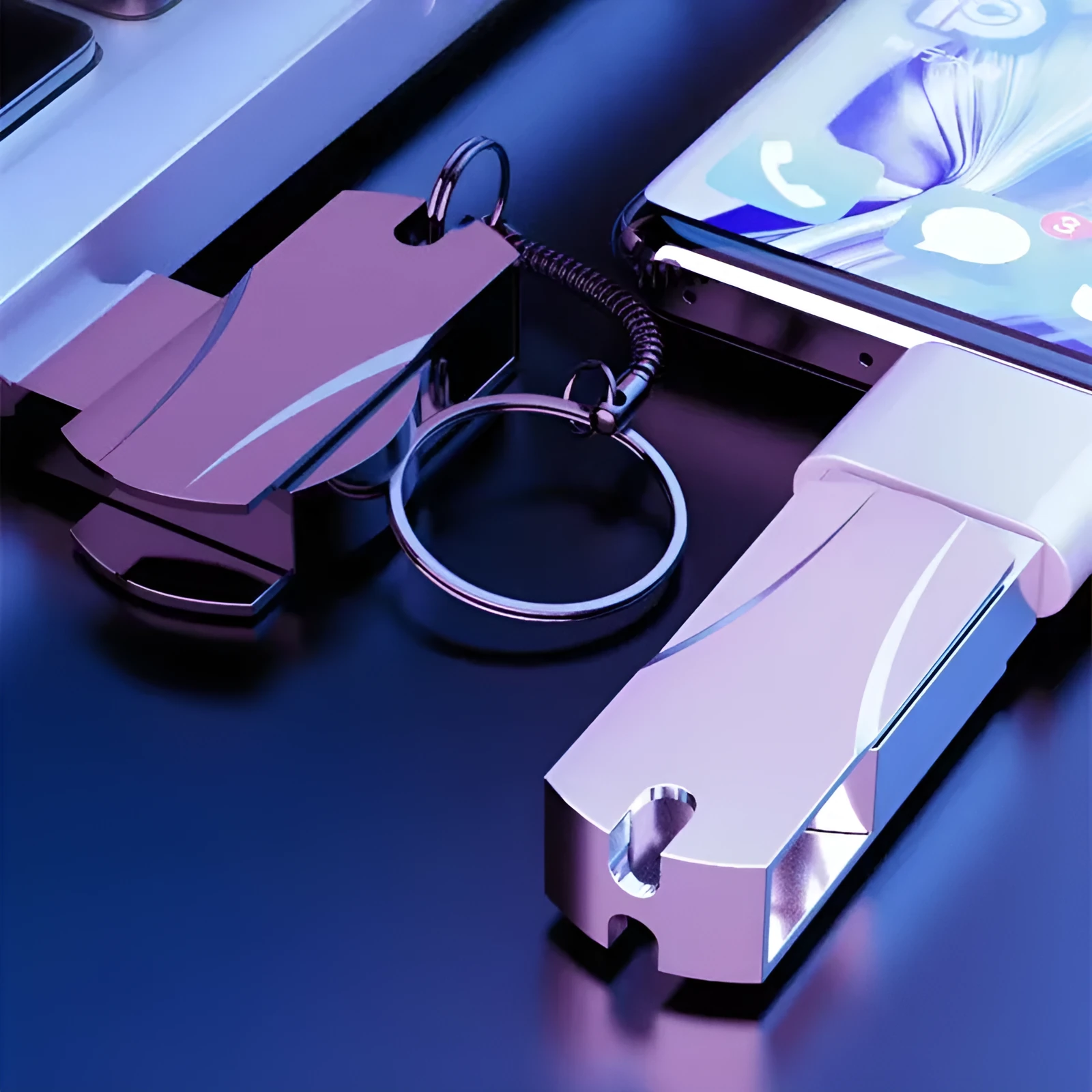 Rotating metal USB flash drive in silver, 42x15x9mm, capacities up to 16TB, with USB 3.0 interface