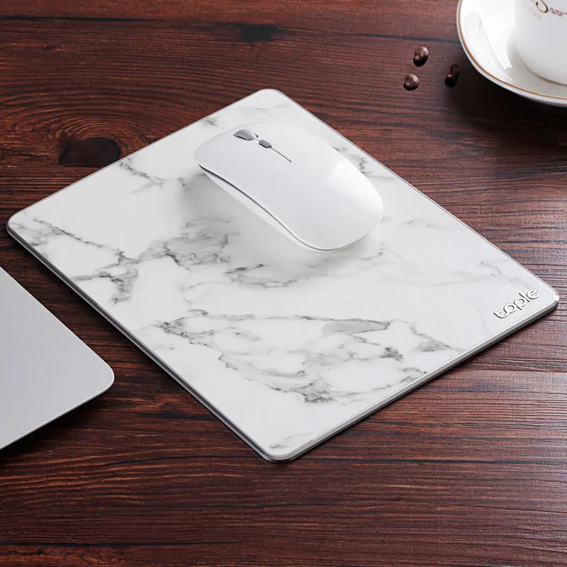 Oversized metal aluminium alloy mouse pad in black with PU leather surface and silicone base, 249x200x3.2mm, CNC chamfered edge