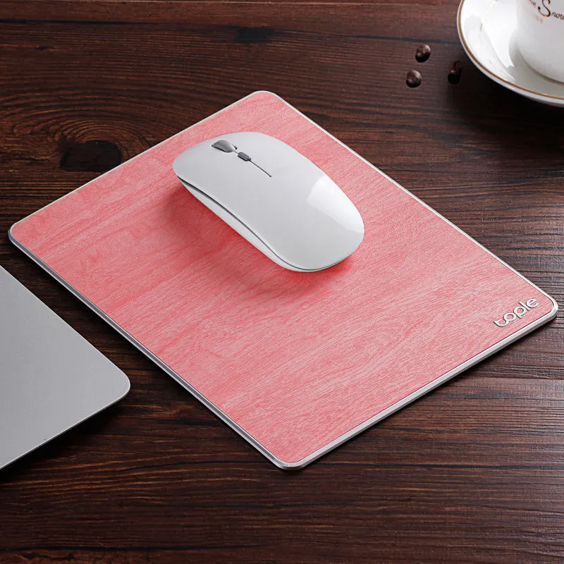 Oversized metal aluminium alloy mouse pad in black with PU leather surface and silicone base, 249x200x3.2mm, CNC chamfered edge