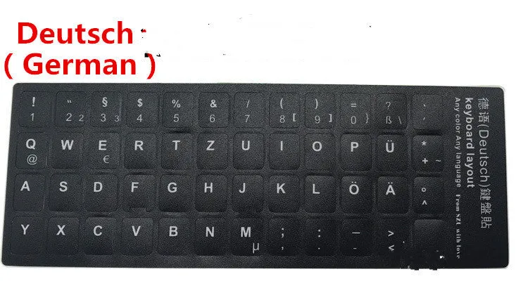 Russian layout keyboard film, black PVC with orange Cyrillic letters, 14-inch universal size