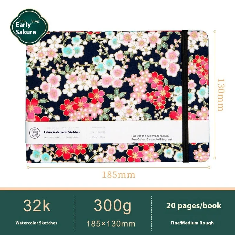Feiluniao handmade watercolour notebook with fabric cover showing thematic design options