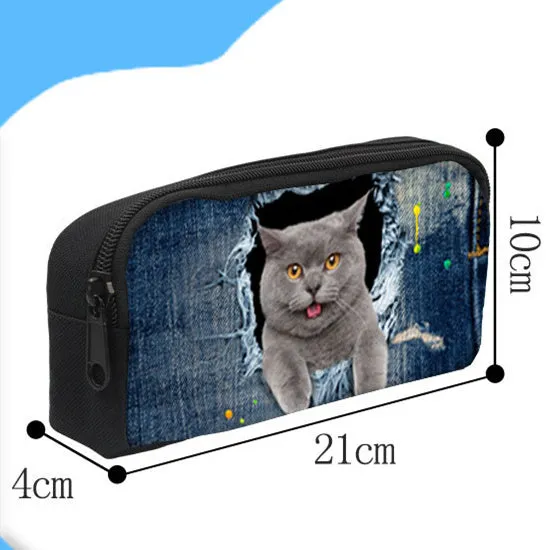 Customised pattern polyester large capacity pencil case with zipper closure 10x21x4cm
