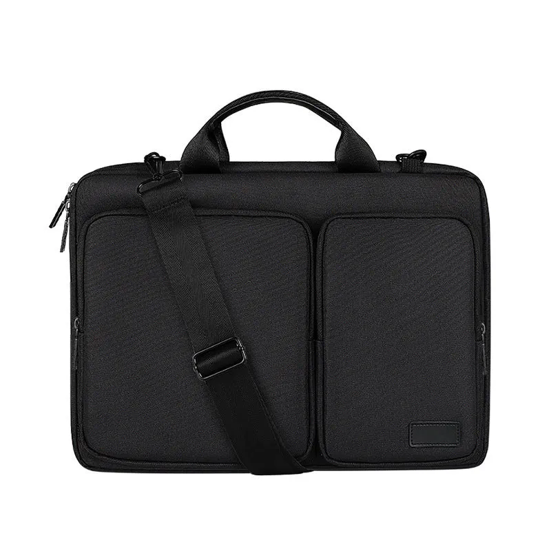 Shock proof shoulder laptop bag in gray polyester with zipper closure and retractable handle for 15.6 inch laptop