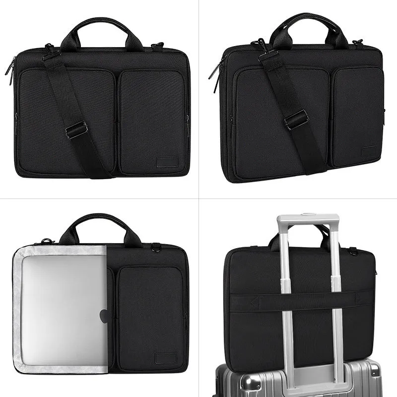 Shock proof shoulder laptop bag in gray polyester with zipper closure and retractable handle for 15.6 inch laptop