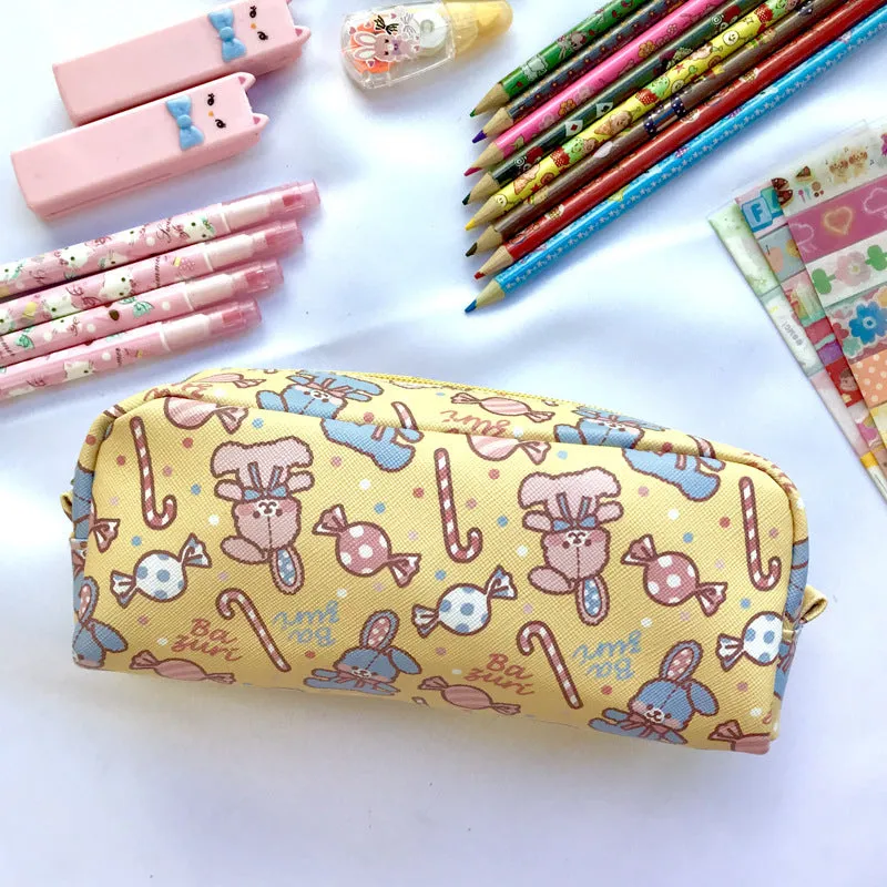 Printed PVC pencil case cylindrical design 19 cm Japanese cute cartoon pattern soft material
