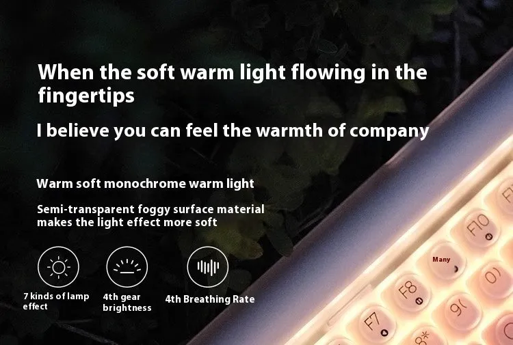 Wireless mechanical keyboard set with calculator, mouse, and desk light on office desk