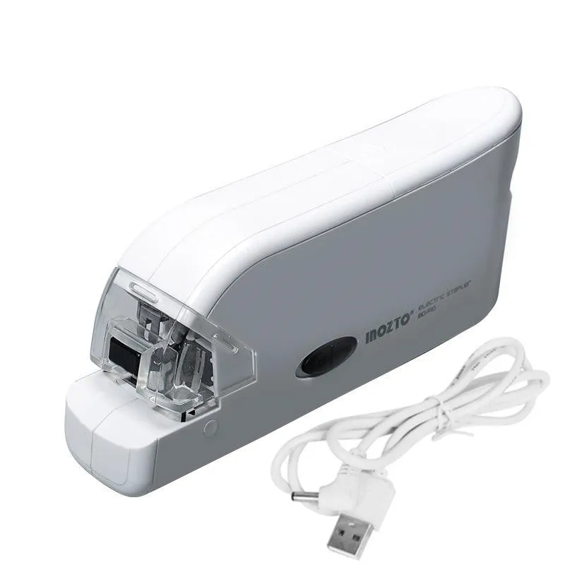 White electric flat stapler with automatic induction on desk, 184x45x84mm size