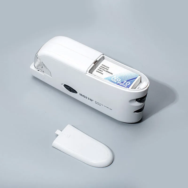 White electric flat stapler with automatic induction on desk, 184x45x84mm size
