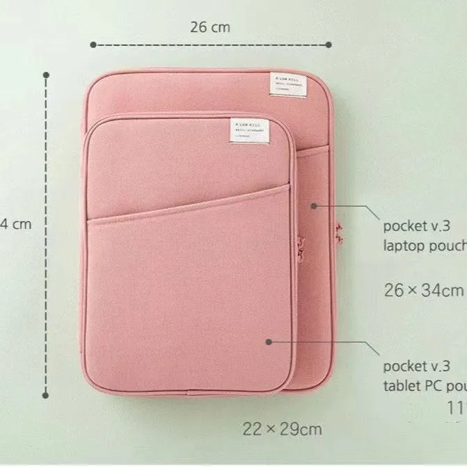 Shockproof nylon tablet PC bag liner in brick red with zip closure and internal compartments