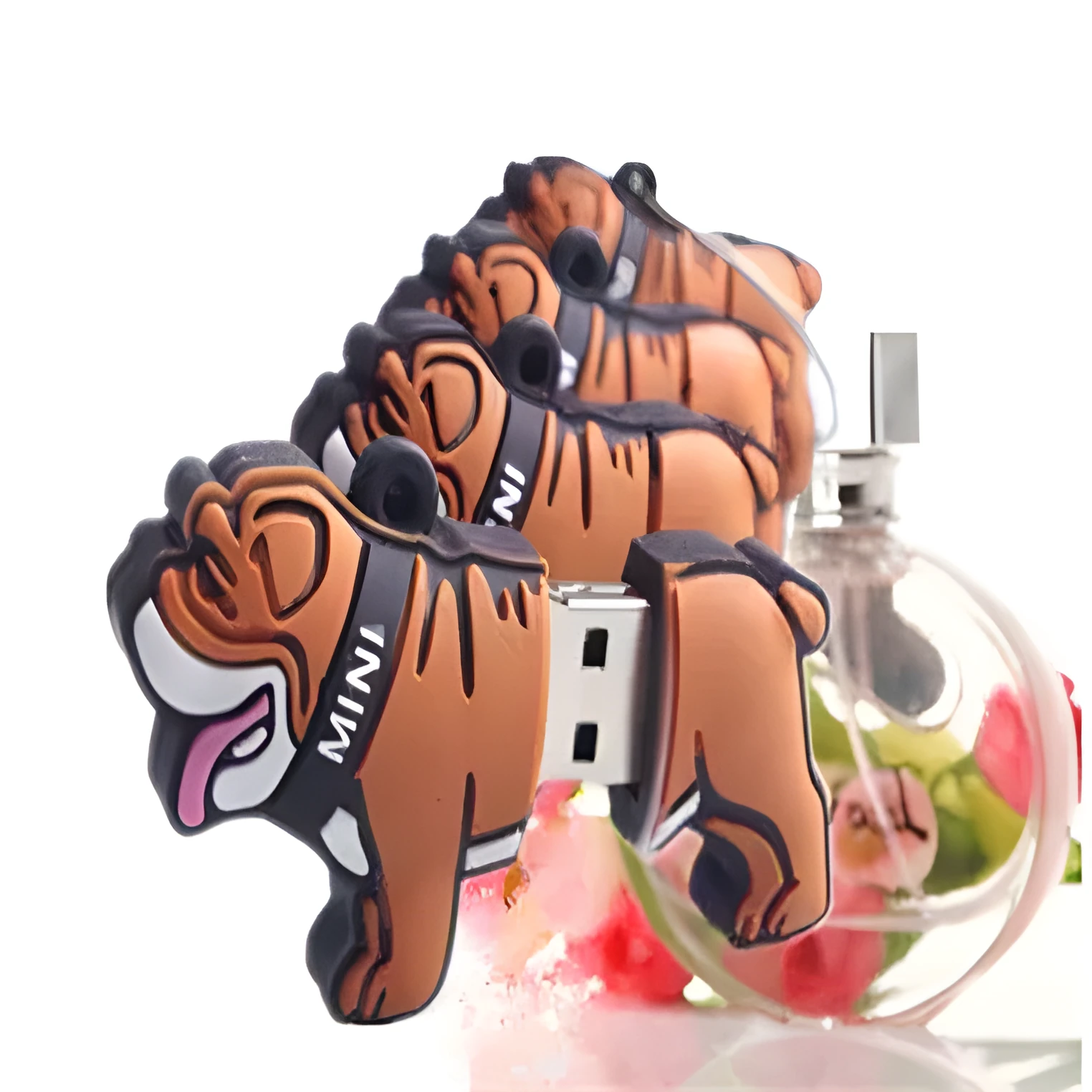 Silicone bulldog USB flash drive in beige colour with custom logo, 8GB to 64GB storage capacities