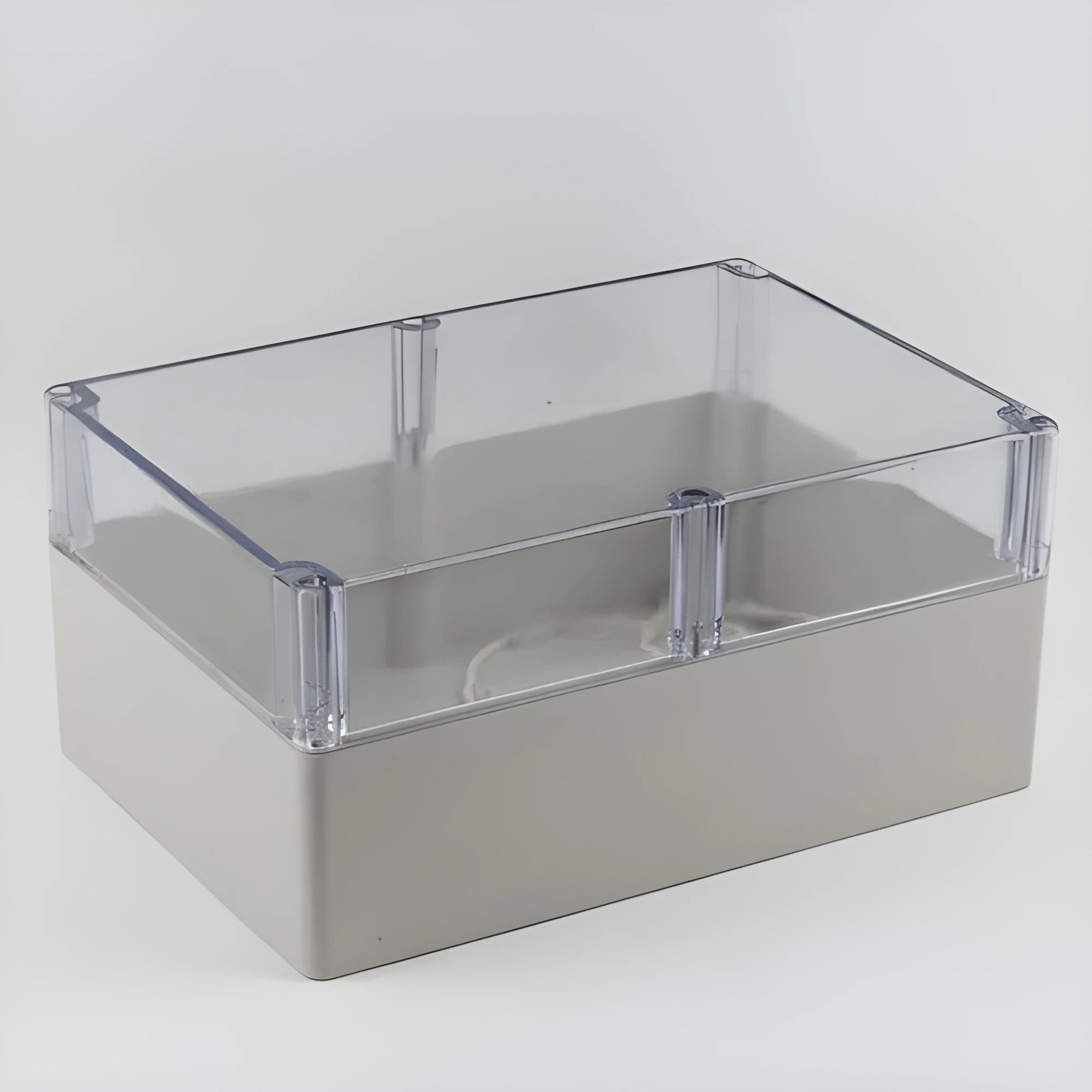 White waterproof plastic junction box with transparent cover, 100x68x50mm, for electrical connections