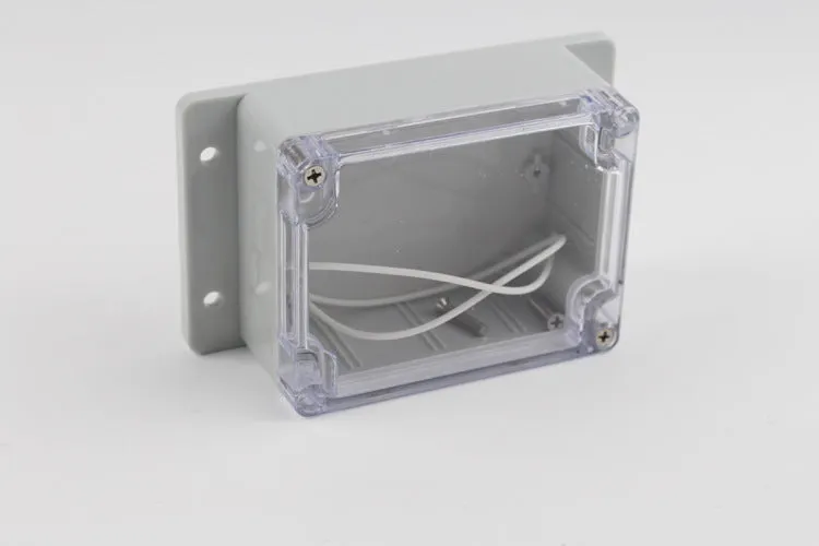 White waterproof plastic junction box with transparent cover, 100x68x50mm, for electrical connections