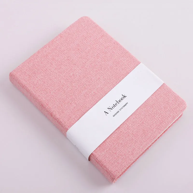 Cloth-covered wire-bound notebook with 132 pages, small size 10.5x14.5cm, showing blank and ruled pages in blue