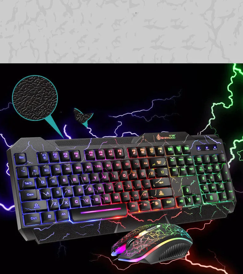 Wired luminous 4D gaming keyboard and mouse set with USB backlit keyboard and 2400dpi optical mouse