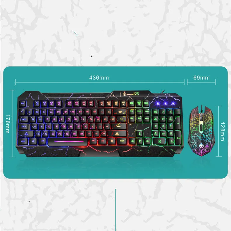 Wired luminous 4D gaming keyboard and mouse set with USB backlit keyboard and 2400dpi optical mouse