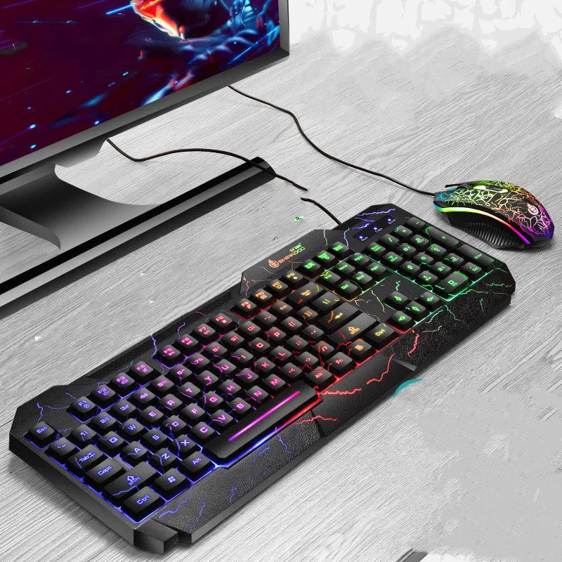 Wired luminous 4D gaming keyboard and mouse set with USB backlit keyboard and 2400dpi optical mouse