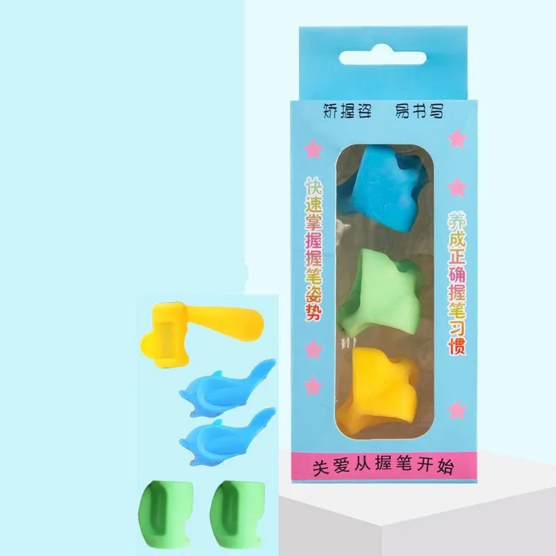Children's pencil grip orthosis pen holder in assorted colours for learning correct writing posture.