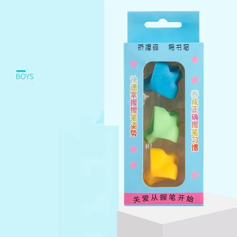 Children's pencil grip orthosis pen holder in assorted colours for learning correct writing posture.