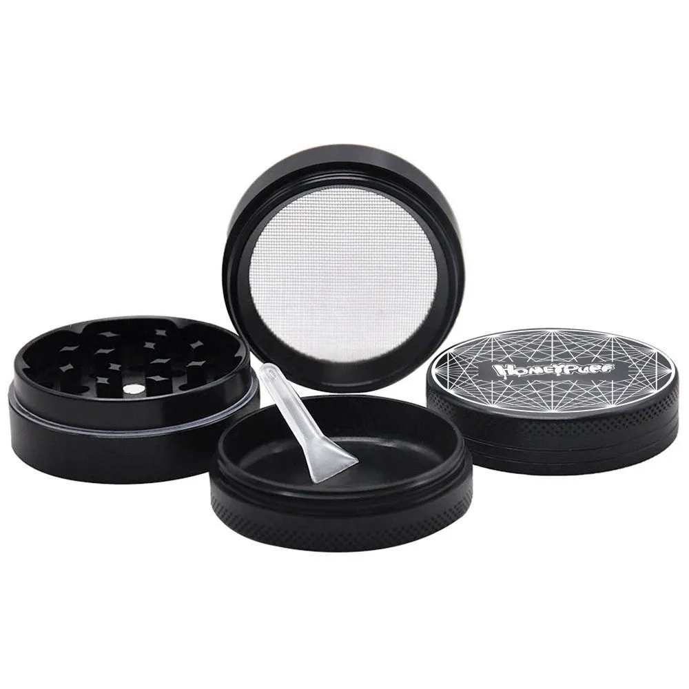 Four-layer T6 CNC aluminum alloy grinder with keychain razor bottle opener USB charging light and cash check lamp in black
