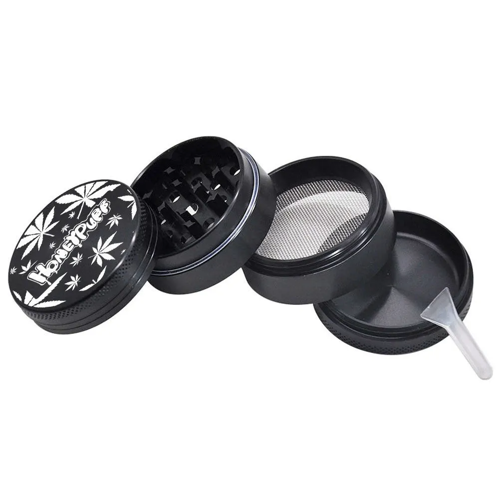 Four-layer T6 CNC aluminum alloy grinder with keychain razor bottle opener USB charging light and cash check lamp in black