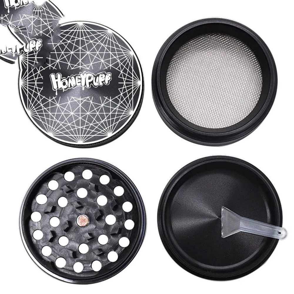 Four-layer T6 CNC aluminum alloy grinder with keychain razor bottle opener USB charging light and cash check lamp in black