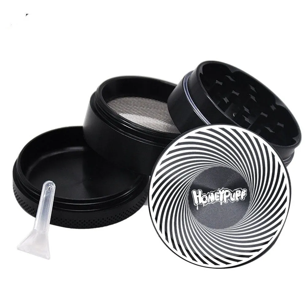 Four-layer T6 CNC aluminum alloy grinder with keychain razor bottle opener USB charging light and cash check lamp in black