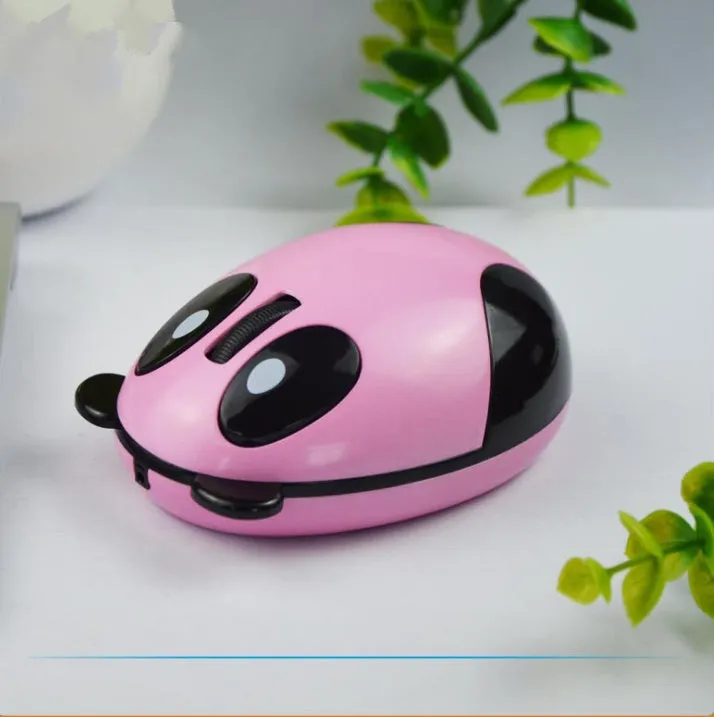 Silent optical mouse with 2.4G wireless, rechargeable battery, and matte material in pink panda design