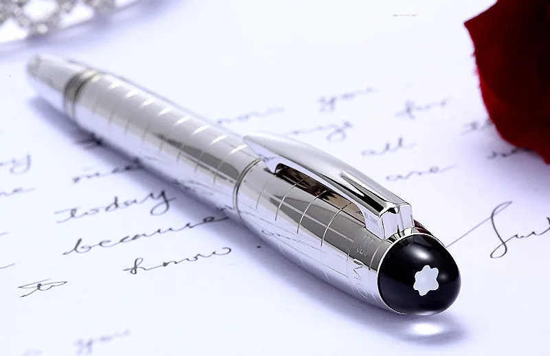 Interstellar Crystal Head series metal rollerball pen in black, with resin metal barrel and black ink refill