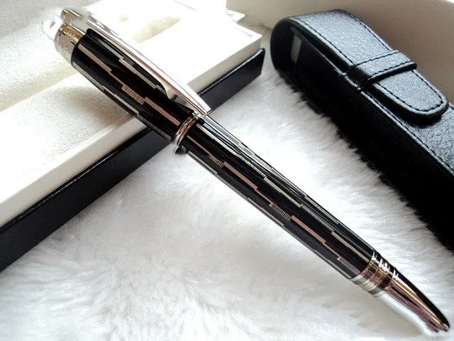 Interstellar Crystal Head series metal rollerball pen in black, with resin metal barrel and black ink refill