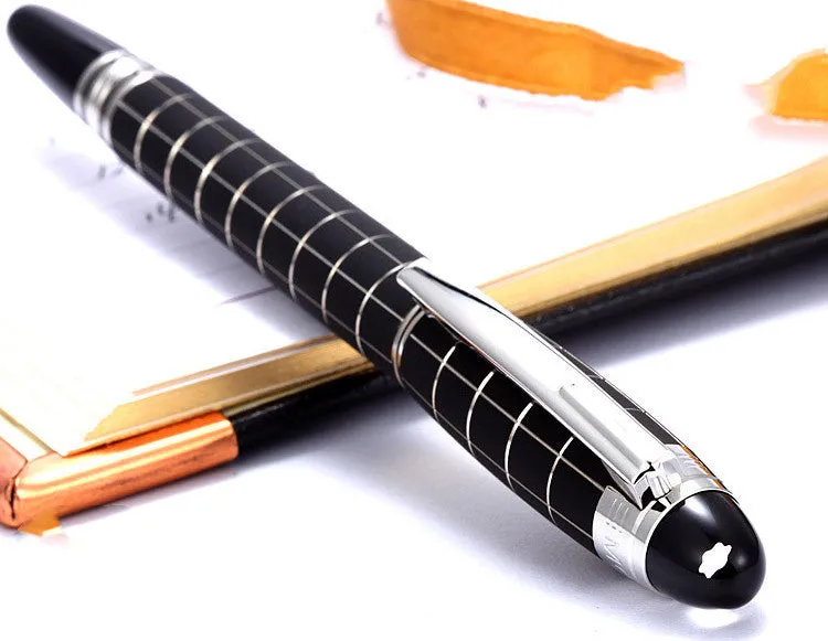 Interstellar Crystal Head series metal rollerball pen in black, with resin metal barrel and black ink refill