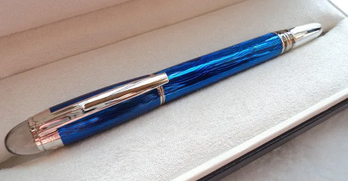 Interstellar Crystal Head series metal rollerball pen in black, with resin metal barrel and black ink refill