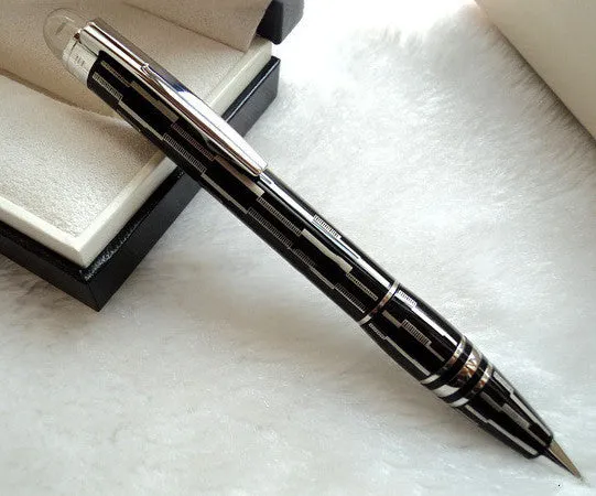 Interstellar Crystal Head series metal rollerball pen in black, with resin metal barrel and black ink refill