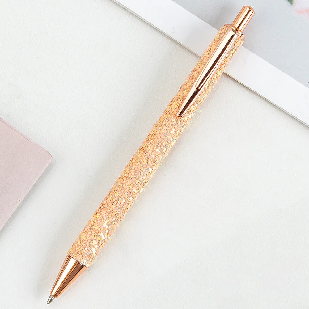 Metal press ballpoint pen with sequin design in multiple colours for office stationery and promotional gifting